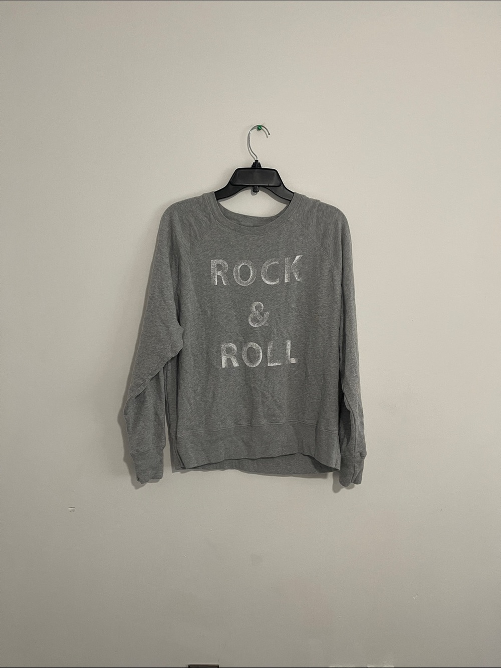 Zadig & Voltaire Grey Crewneck Sweater with Metallic 'Rock & Roll' Print
